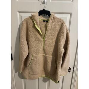 Lands' End Sherpa Fleece Half Zip Hoodie Plus 1X 16W-18W Tan Cream